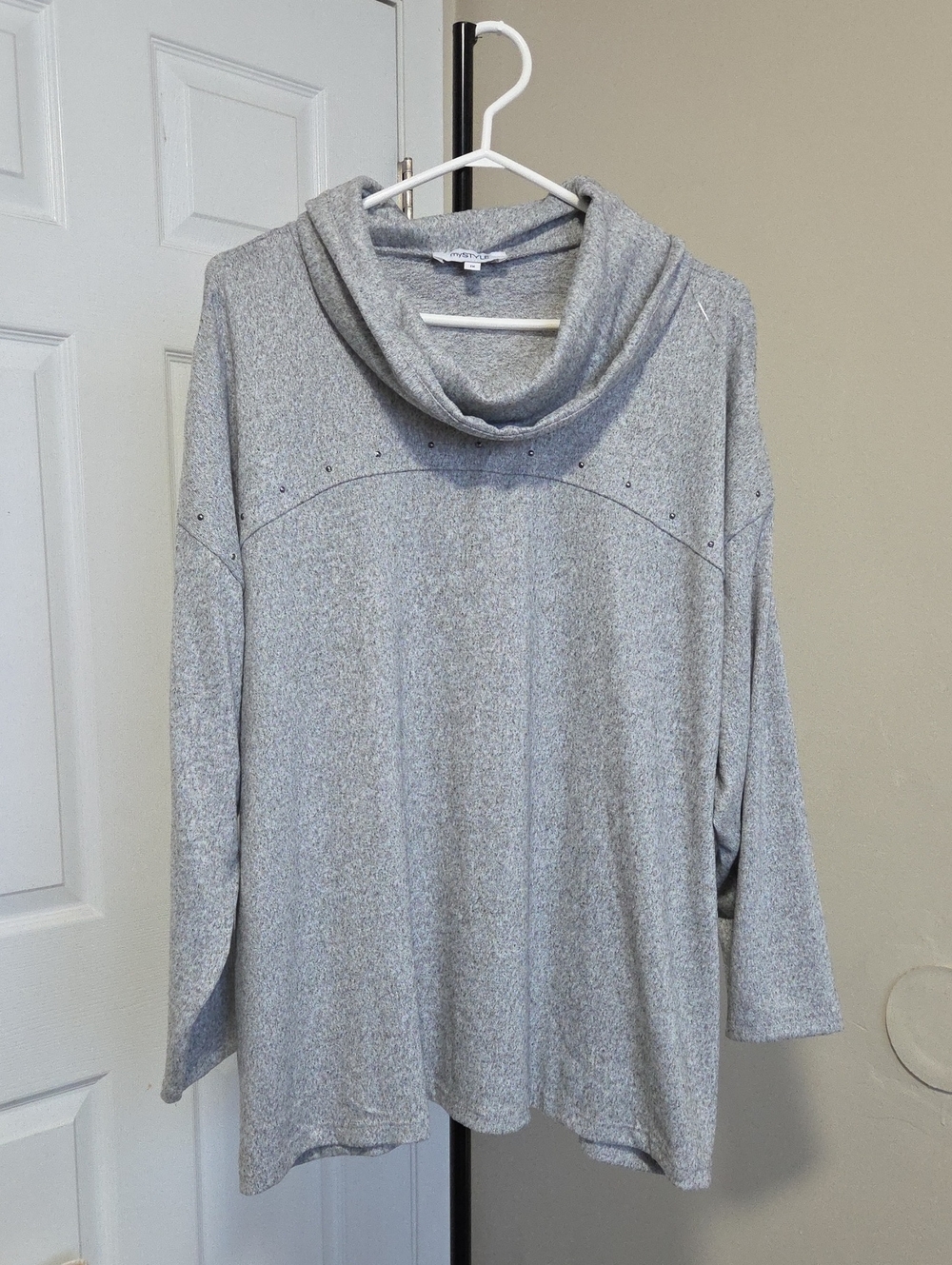 Nwt Mystyle Relaxed Grey Cowl Neck Sweater with Stud Detail